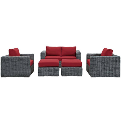 Summon 5 Piece Outdoor Patio Sunbrella Sectional Set
