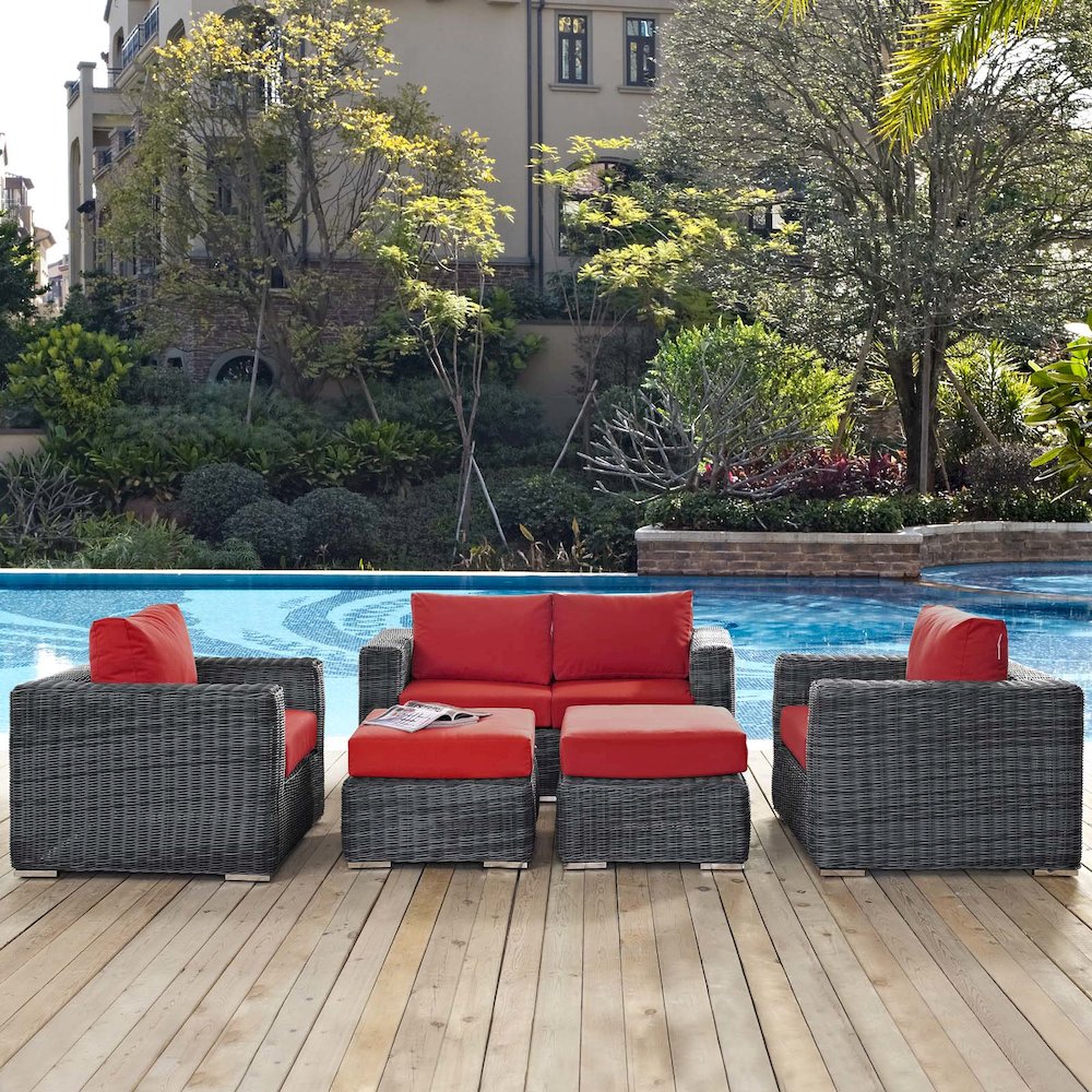 Summon 5 Piece Outdoor Patio Sunbrella Sectional Set