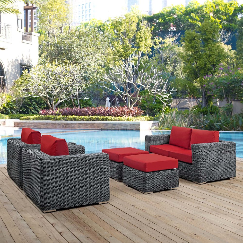 Summon 5 Piece Outdoor Patio Sunbrella Sectional Set