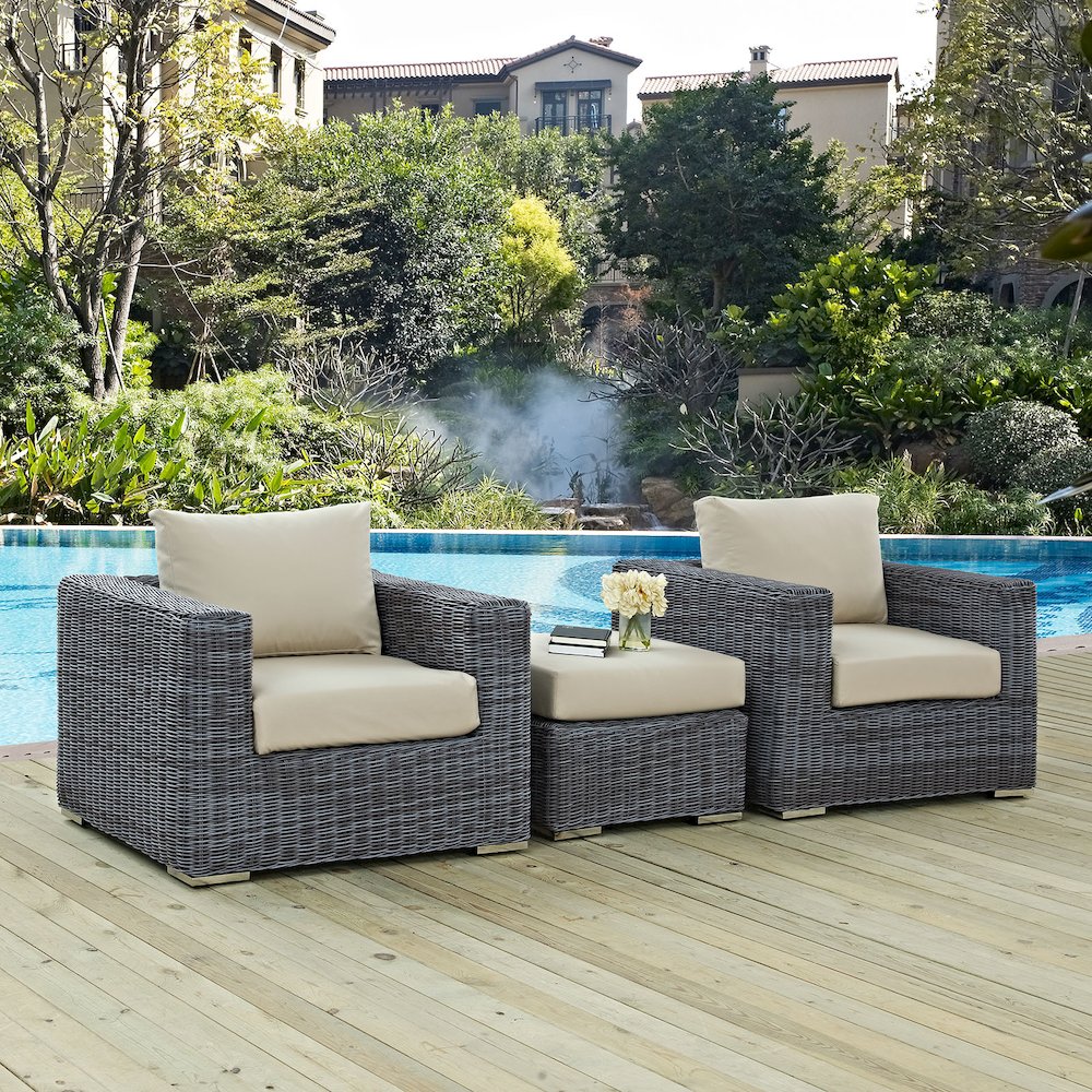 Summon 3 Piece Outdoor Patio Sunbrella Sectional Set