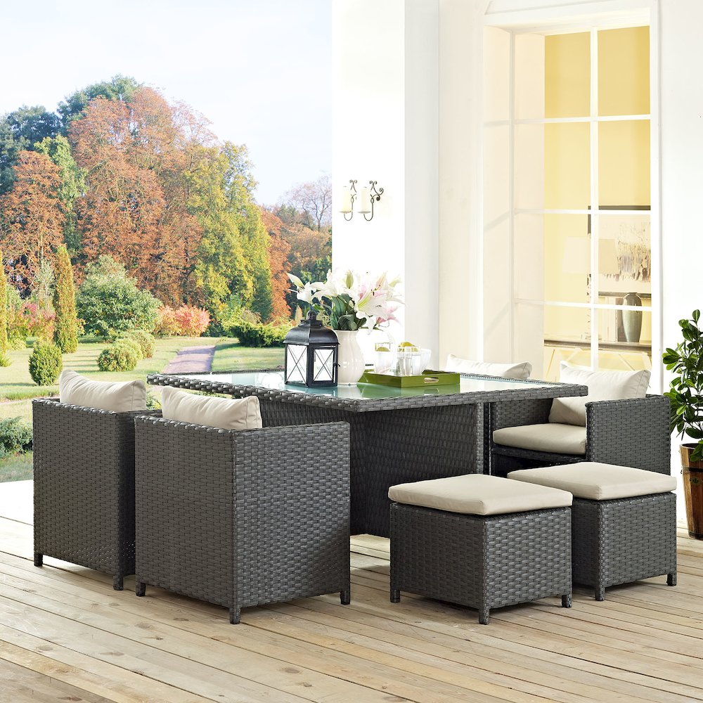 Sojourn 9 Piece Outdoor Patio Sunbrella Dining Set