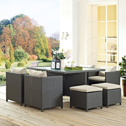Sojourn 9 Piece Outdoor Patio Sunbrella Dining Set