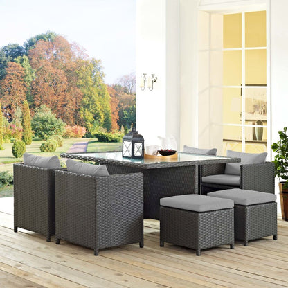 Sojourn 9 Piece Outdoor Patio Sunbrella Dining Set