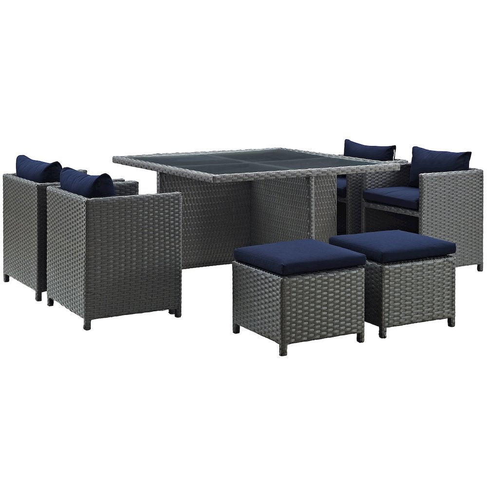 Sojourn 9 Piece Outdoor Patio Sunbrella Dining Set