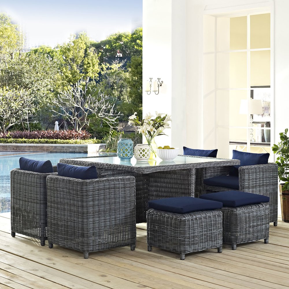 Summon 9 Piece Outdoor Patio Sunbrella Dining Set