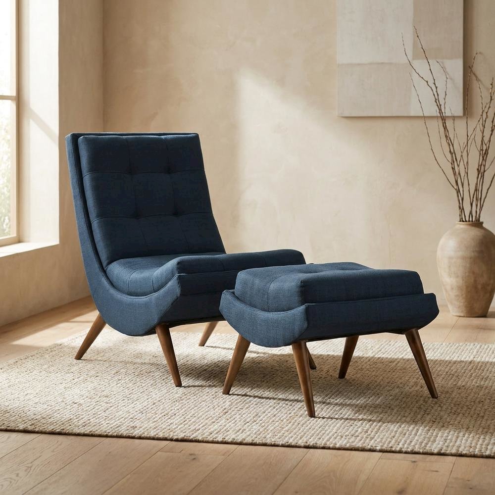Fabric-Upholstered Lounge Chair for Living Room and Bedroom, Azure