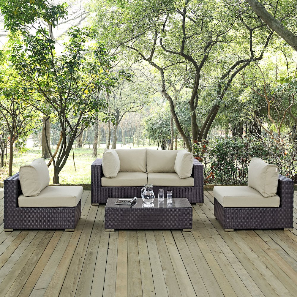 Convene 5 Piece Outdoor Patio Sectional Set