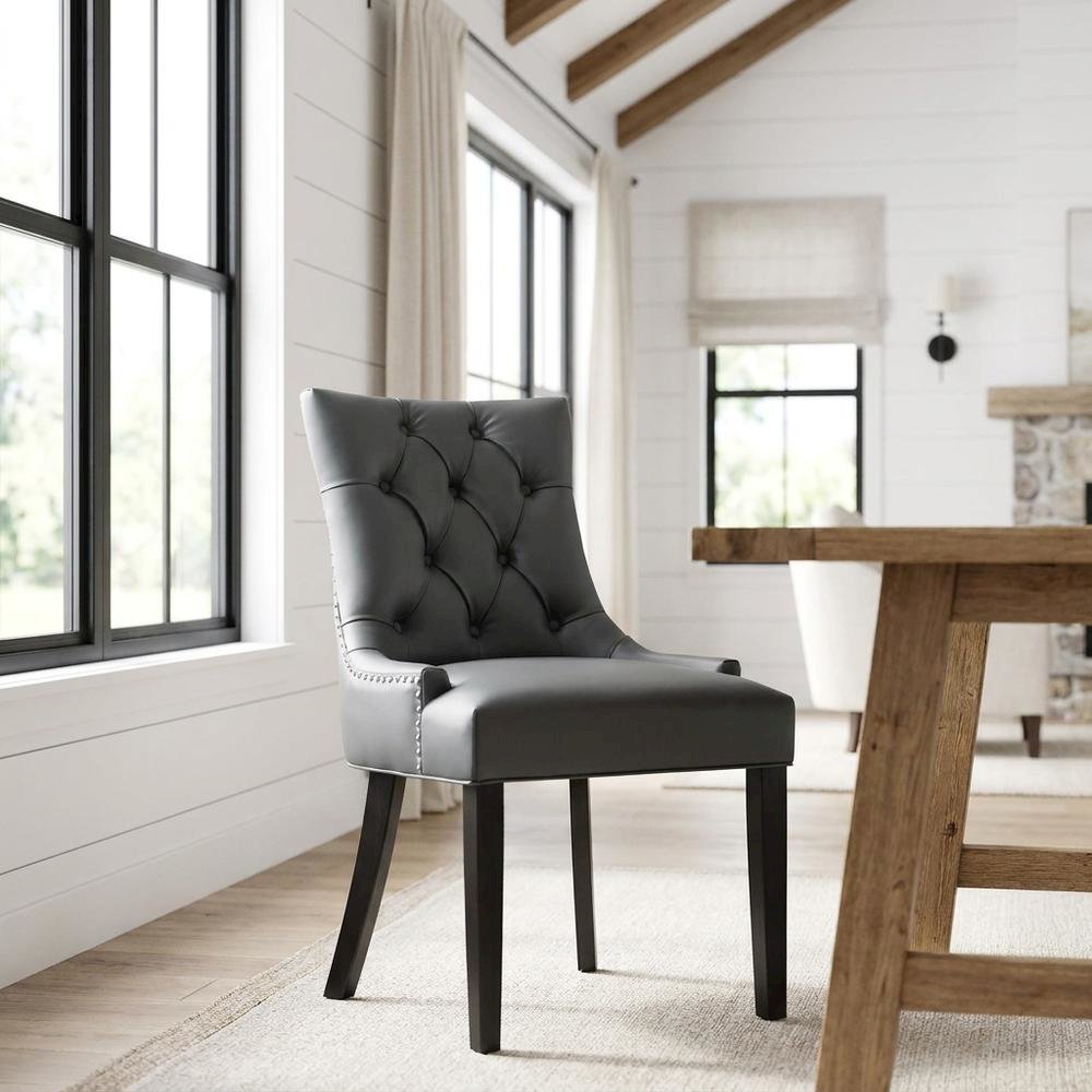 Tufted Vegan Leather Upholstered Dining Chair for Dining Room, Gray