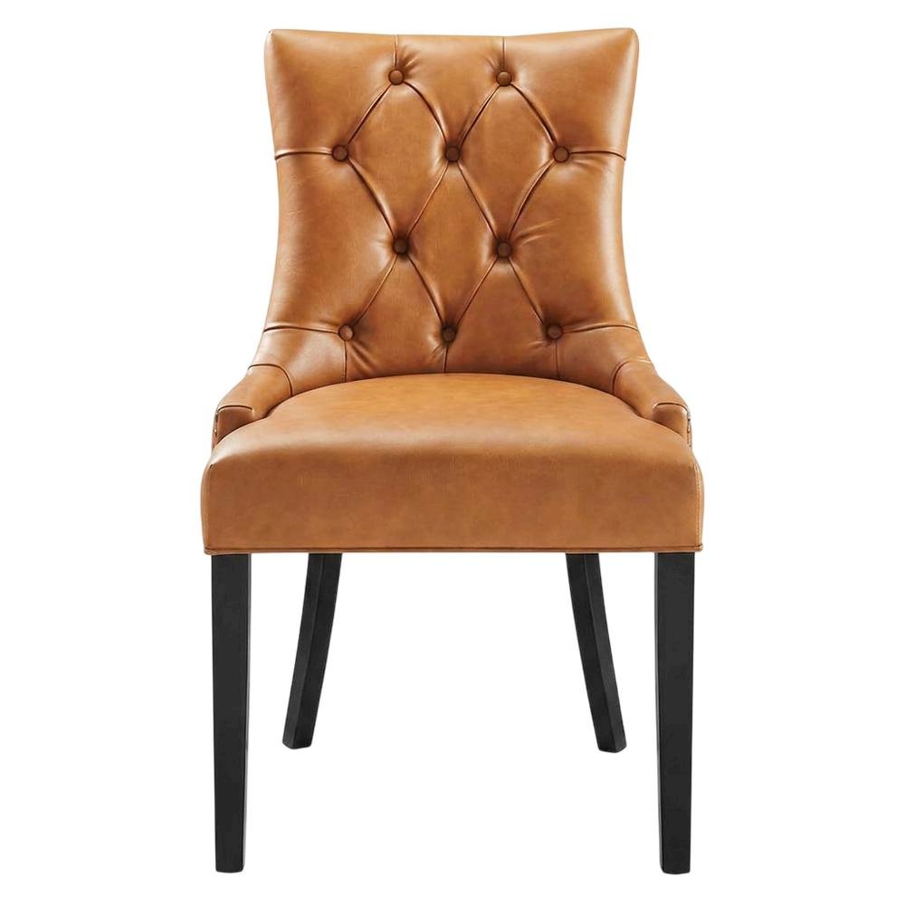 Tufted Vegan Leather Upholstered Dining Chair for Dining Room, Tan