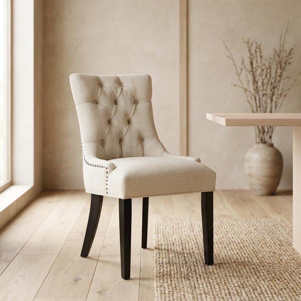Tufted Upholstered Fabric Dining Chair for Kitchen and Dining Room, Beige