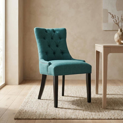 Tufted Upholstered Fabric Dining Chair for Kitchen and Dining Room, Teal