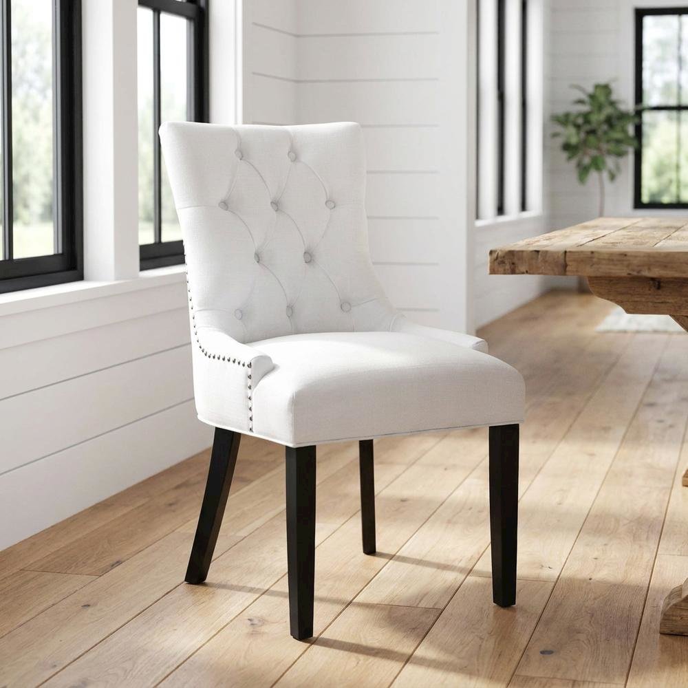 Tufted Upholstered Fabric Dining Chair for Kitchen and Dining Room, White