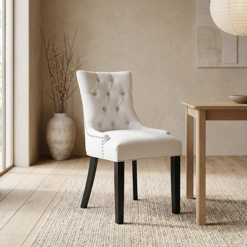 Tufted Upholstered Fabric Dining Chair for Kitchen and Dining Room, White