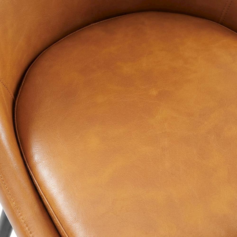 Vegan Leather-Upholstered Dining Chair with Mid-Century Modern Style, Tan