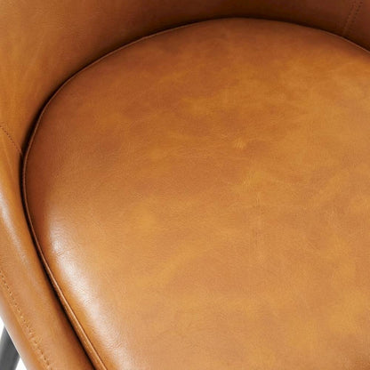 Vegan Leather-Upholstered Dining Chair with Mid-Century Modern Style, Tan