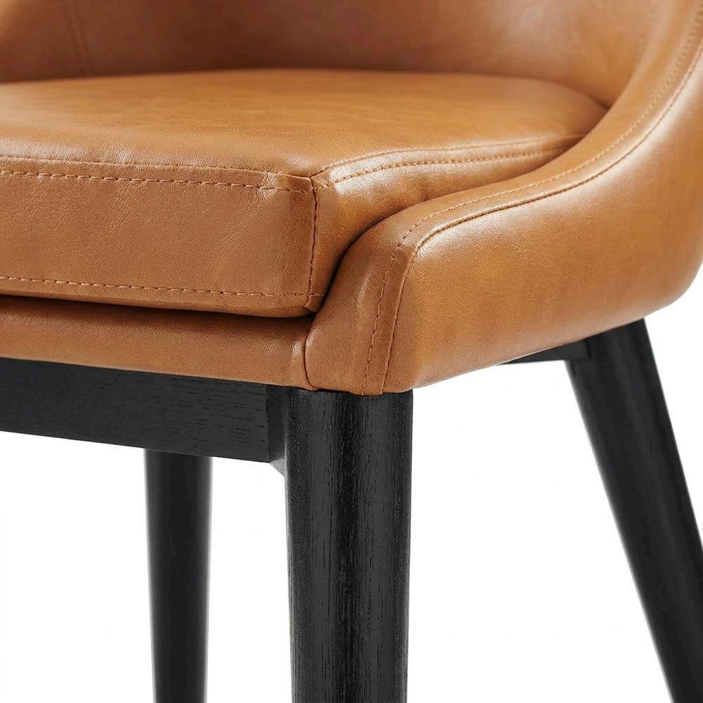 Vegan Leather-Upholstered Dining Chair with Mid-Century Modern Style, Tan