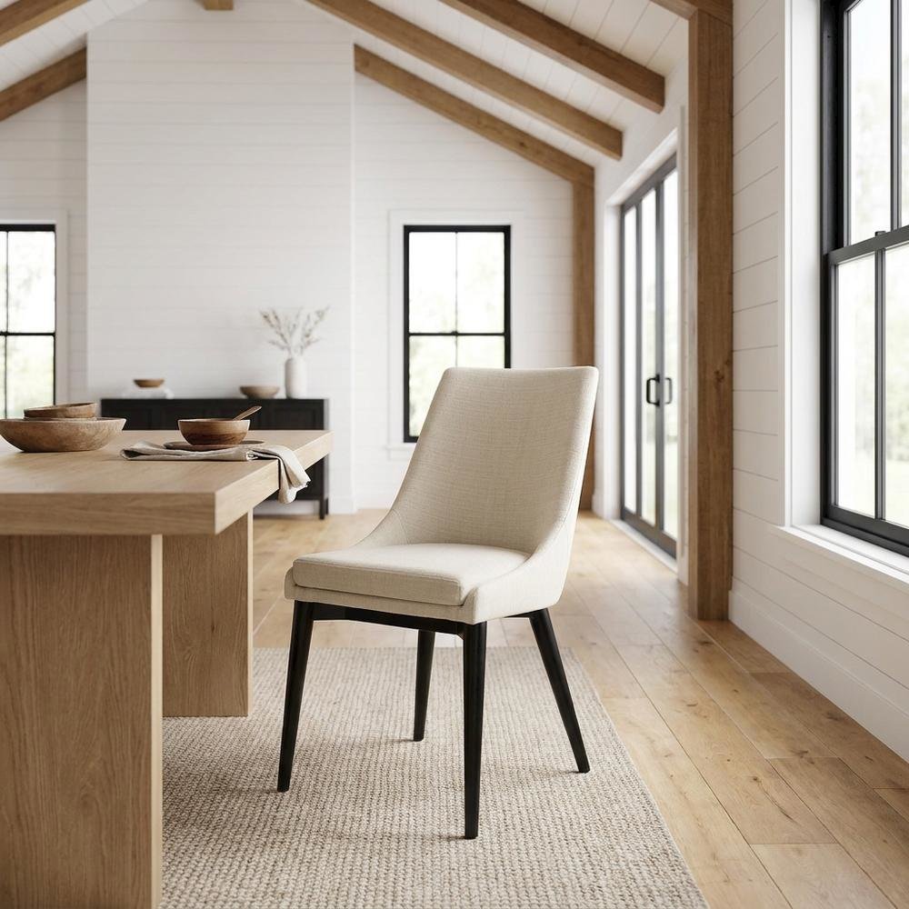 Fabric-Upholstered Dining Chair with Cushioned Seat, Beige
