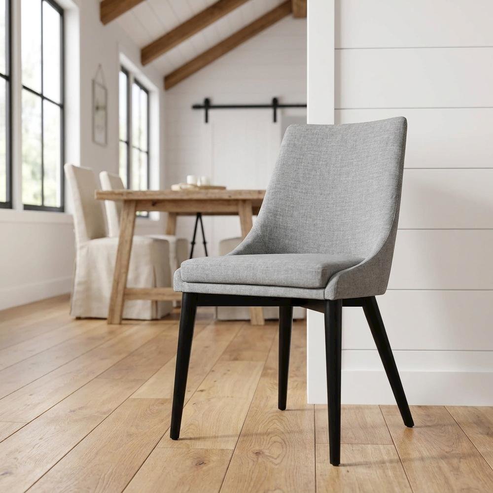 Fabric-Upholstered Dining Chair with Cushioned Seat, Light Gray
