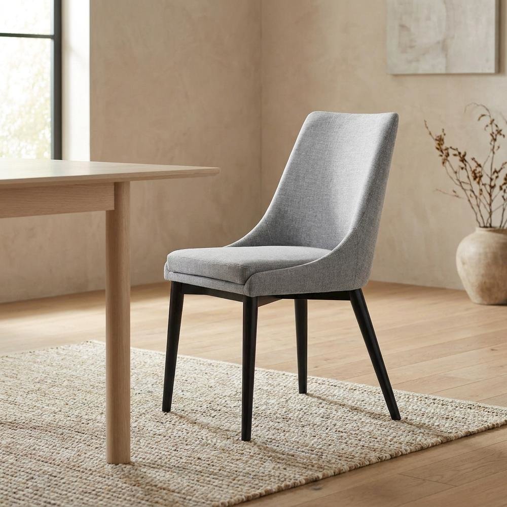 Fabric-Upholstered Dining Chair with Cushioned Seat, Light Gray