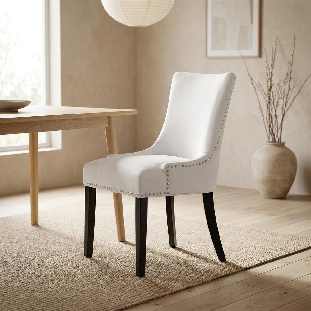 Vegan Leather Upholstered Dining Chair for Kitchen or Dining Room, White