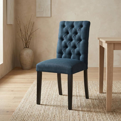 Button-Tufted Upholstered Fabric Parsons Chair, Azure