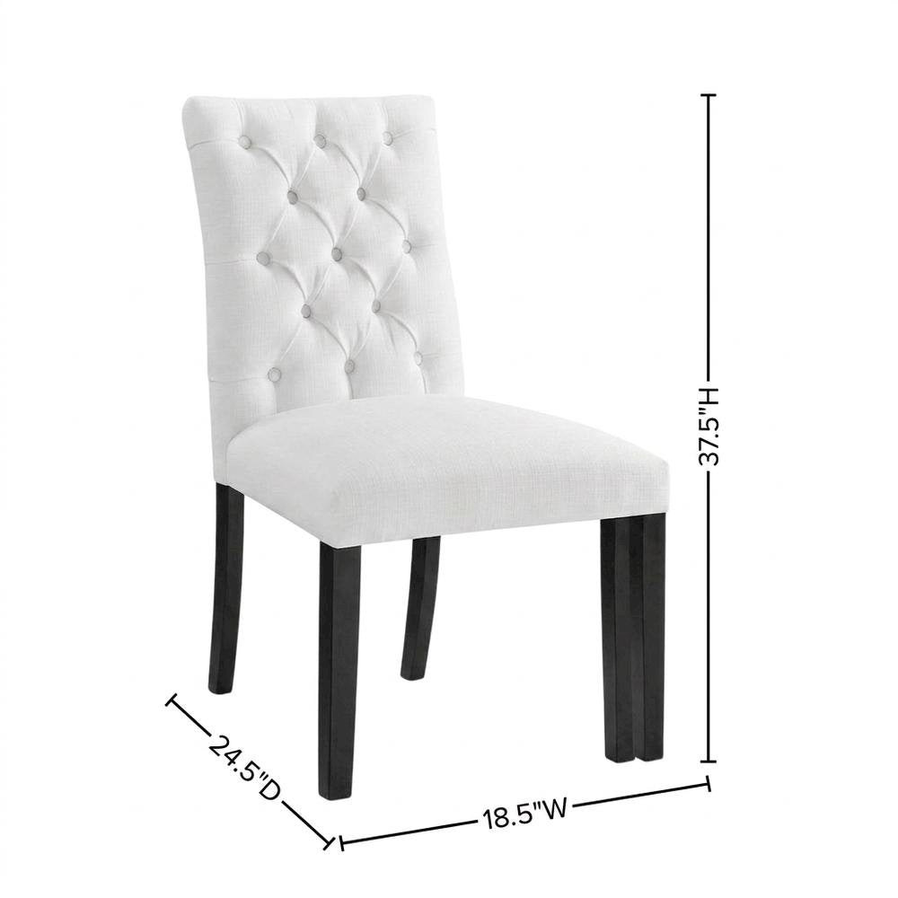 Button-Tufted Upholstered Fabric Parsons Chair, White