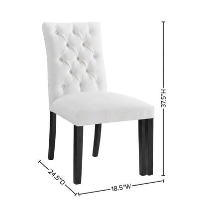 Button-Tufted Upholstered Fabric Parsons Chair, White