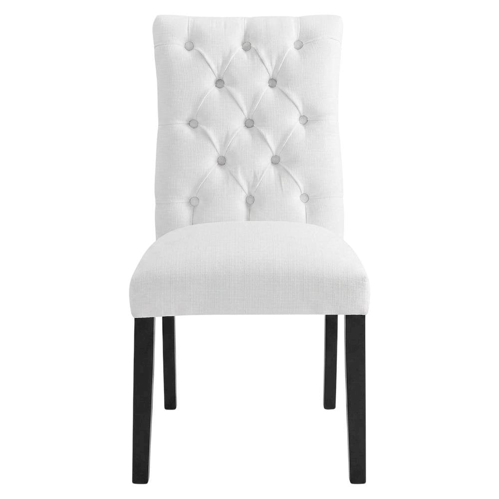 Button-Tufted Upholstered Fabric Parsons Chair, White