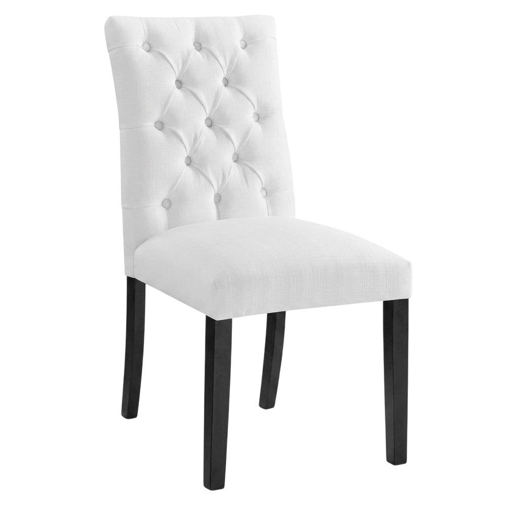 Button-Tufted Upholstered Fabric Parsons Chair, White