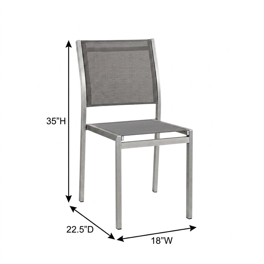 Aluminum Outdoor Side Chair with Open Lattice Back, Silver Gray