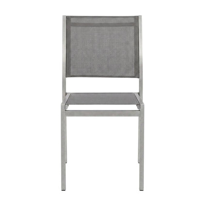 Aluminum Outdoor Side Chair with Open Lattice Back, Silver Gray