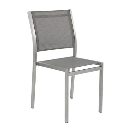 Aluminum Outdoor Side Chair with Open Lattice Back, Silver Gray