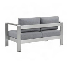 Aluminum Outdoor Loveseat with Thick Cushion for Patio and Porch, Silver Gray
