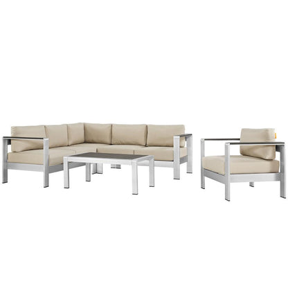 Shore 5 Piece Outdoor Patio Aluminum Sectional Sofa Set