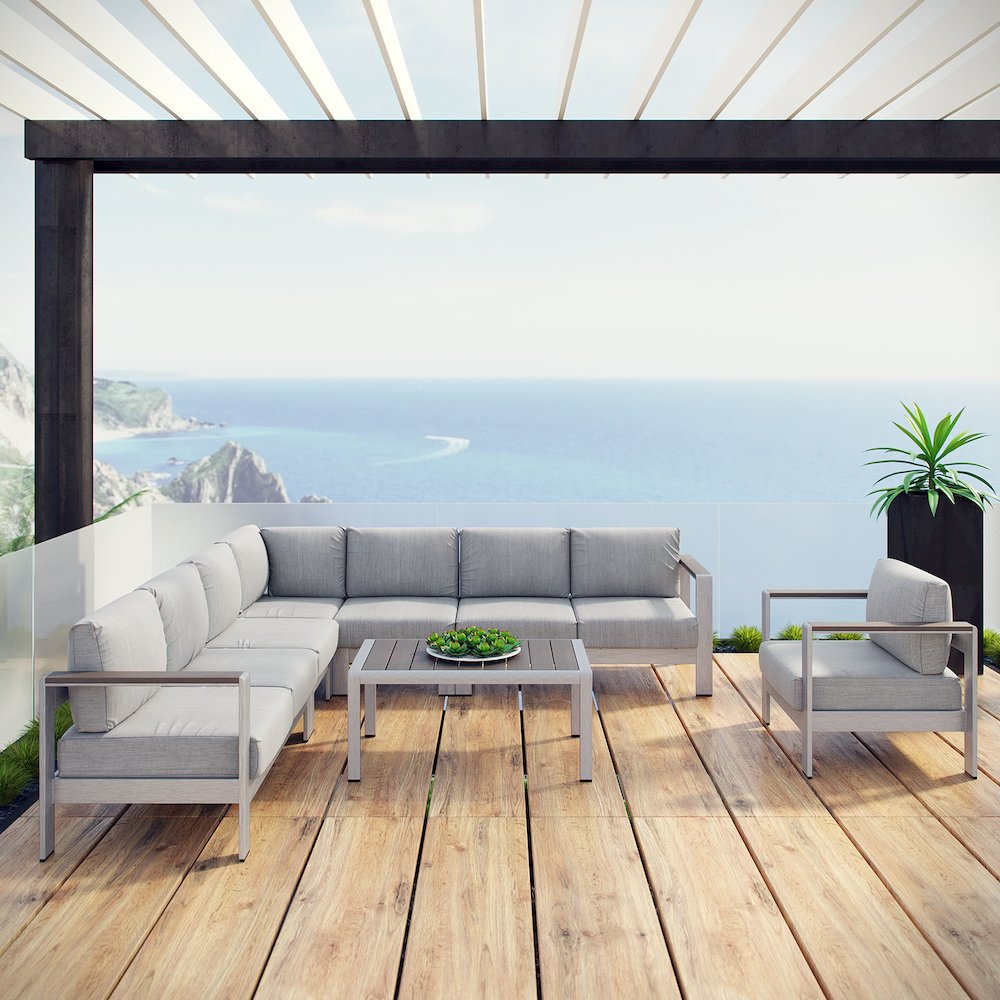 Shore 7 Piece Outdoor Patio Aluminum Sectional Sofa Set
