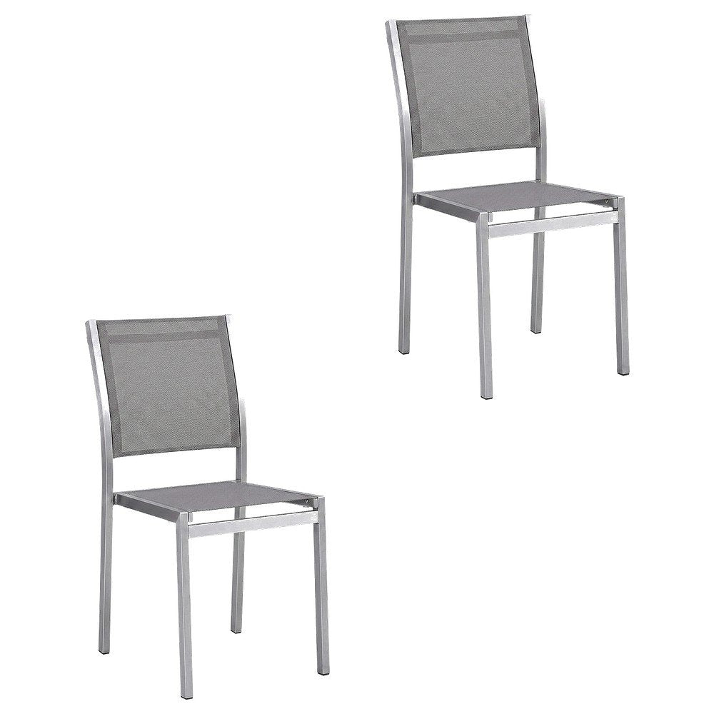 Aluminum Outdoor Patio Side Chairs, Porch and Balcony, Silver Gray, Set of 2