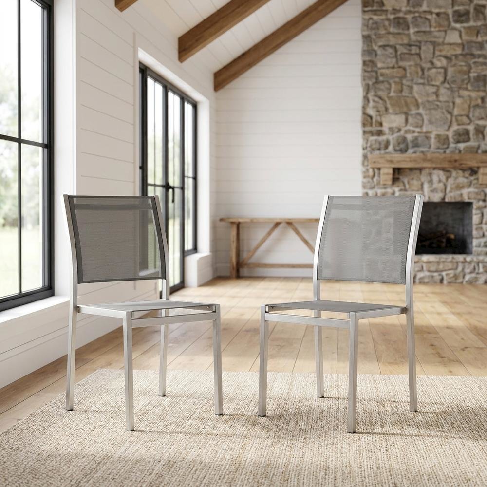 Aluminum Outdoor Patio Side Chairs, Porch and Balcony, Silver Gray, Set of 2