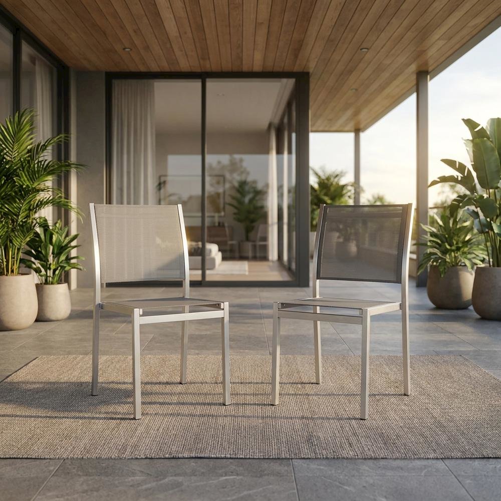 Aluminum Outdoor Patio Side Chairs, Porch and Balcony, Silver Gray, Set of 2