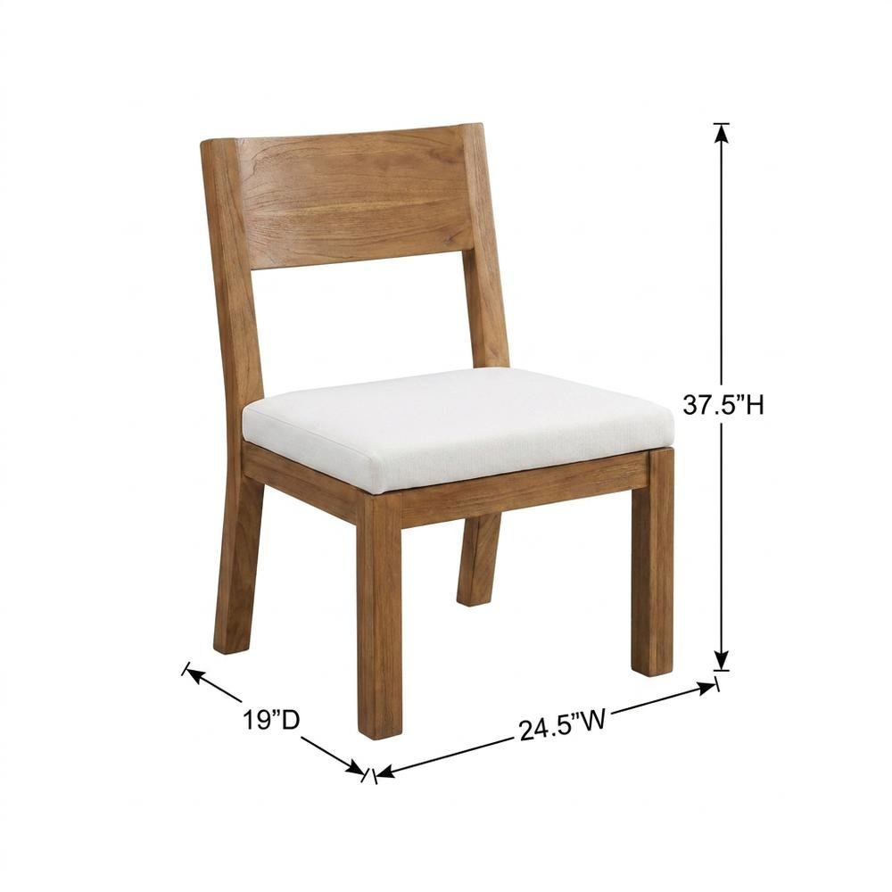 Teak Outdoor Dining Chair with Cushion for Patio, Deck, or Porch, Natural White