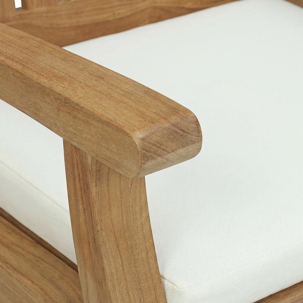 Teak Outdoor Dining Chair with Arms and Cushion for Patio Deck, Natural White