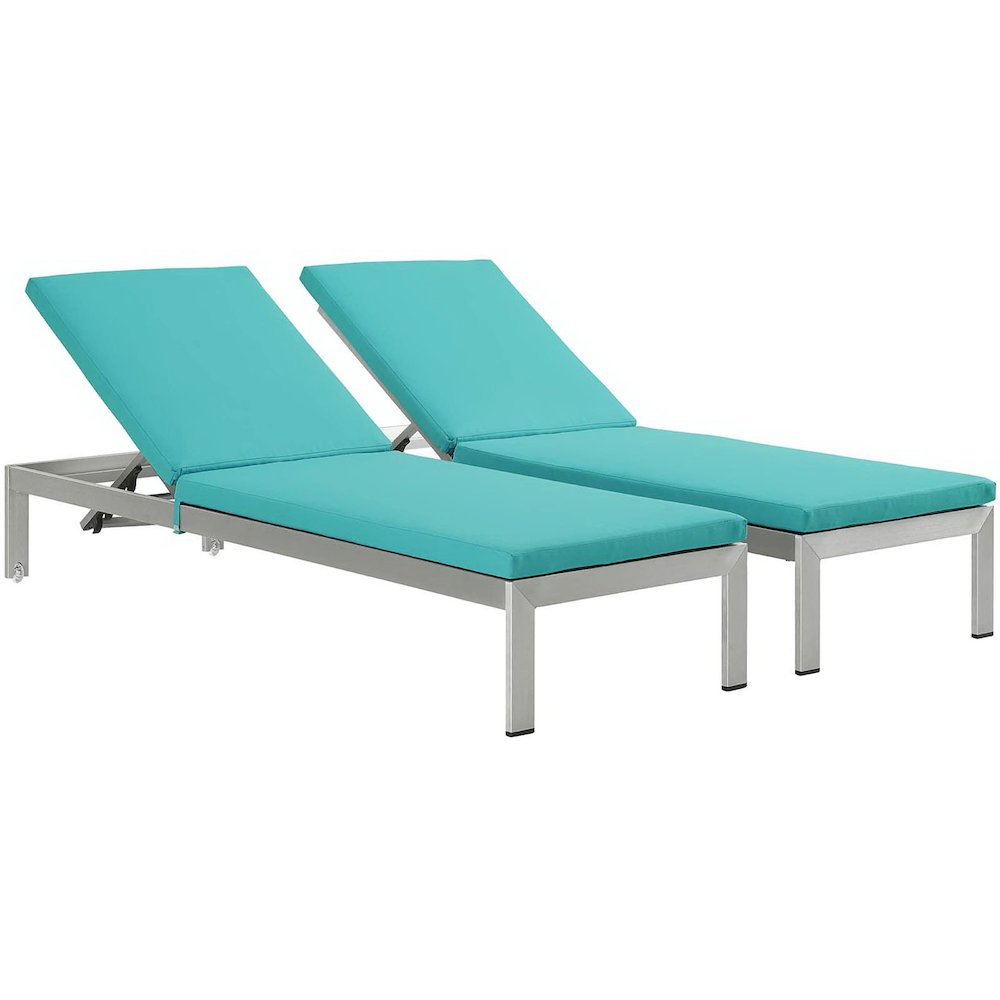 Shore Outdoor Patio Aluminum Chaise with Cushions Set of 2