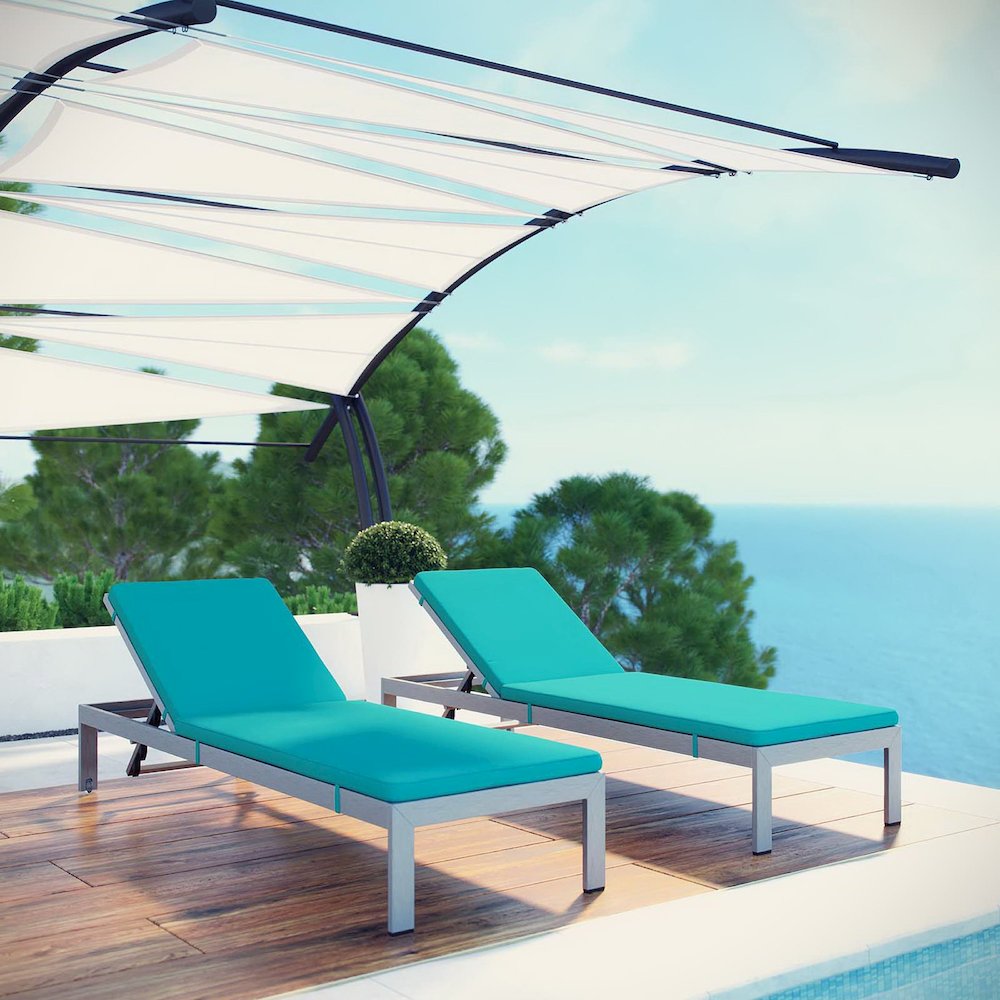 Shore Outdoor Patio Aluminum Chaise with Cushions Set of 2