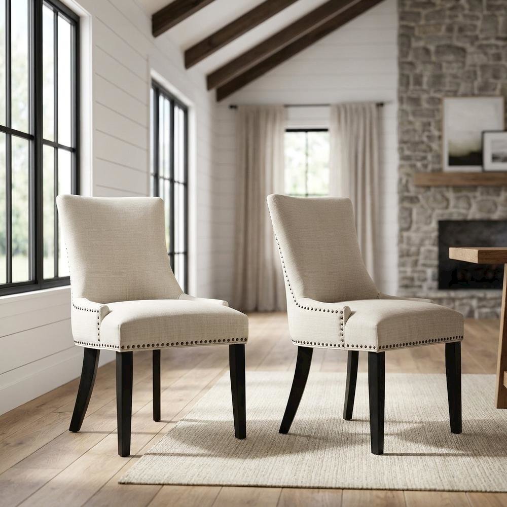 Fabric Upholstered Parsons Dining Side Chairs, Beige, Set of 2