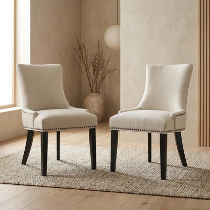 Fabric Upholstered Parsons Dining Side Chairs, Beige, Set of 2