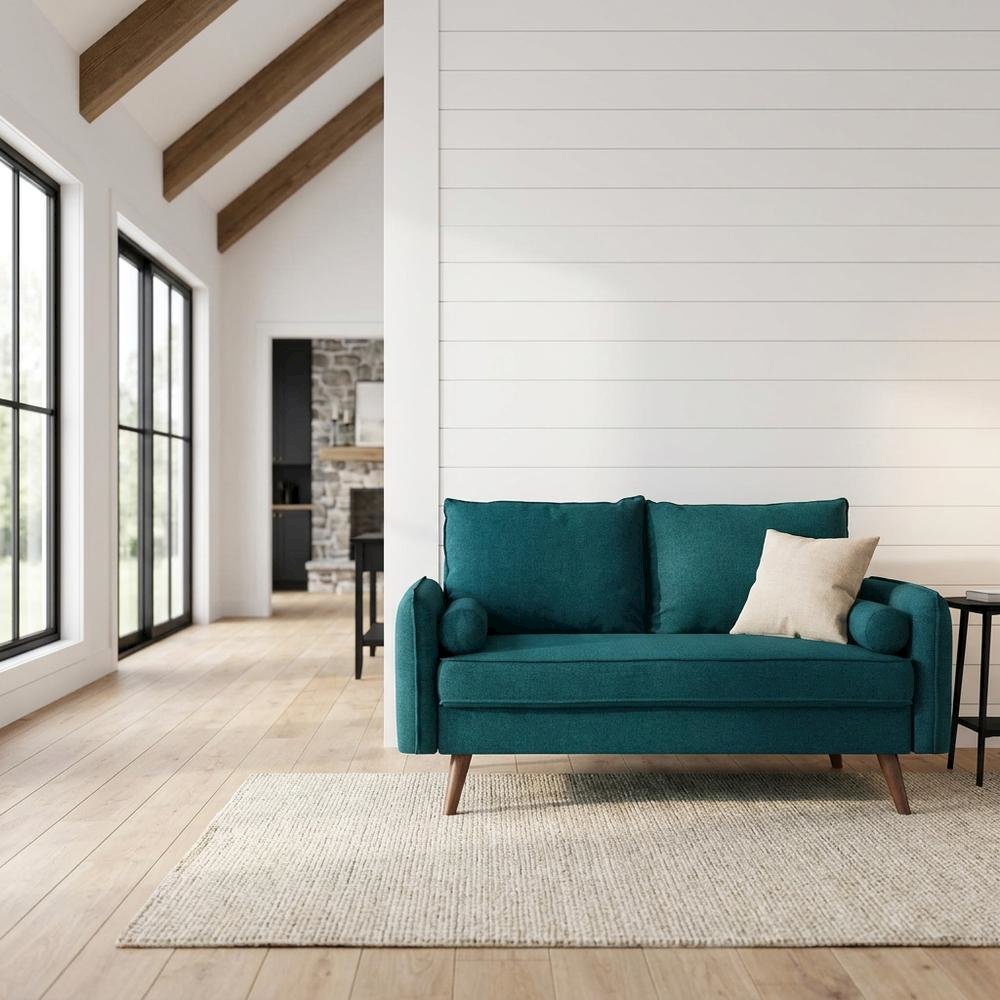 Fabric-Upholstered Small Loveseat Sofa for Bedroom and Living Room, Teal