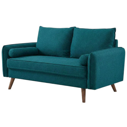 Fabric-Upholstered Small Loveseat Sofa for Bedroom and Living Room, Teal