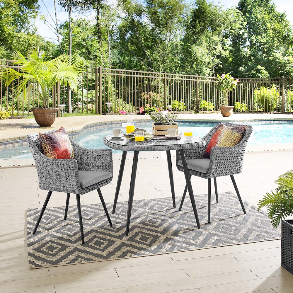Endeavor 3 Piece Outdoor Patio Wicker Rattan Dining Set