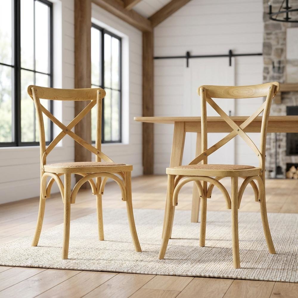Wooden Dining Side Chairs for Kitchen and Dining Room, Natural, Set of 2