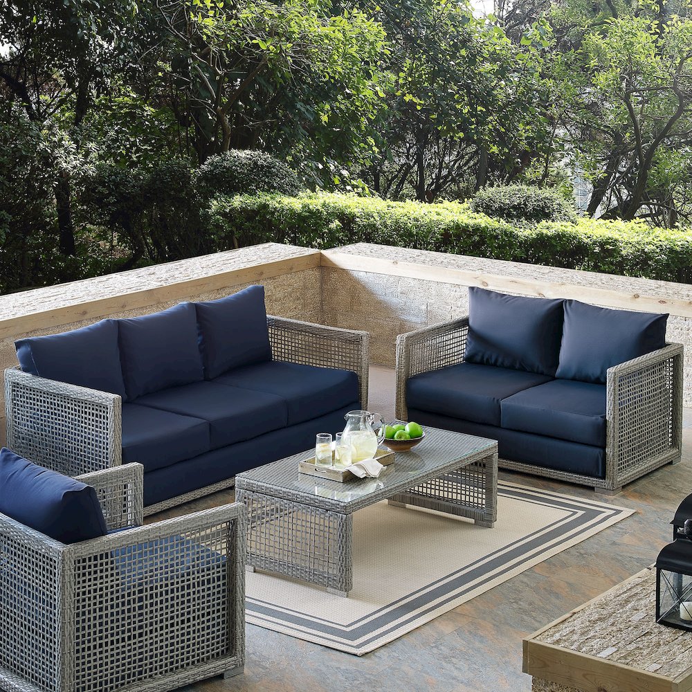 Aura 3 Piece Outdoor Patio Wicker Rattan Set
