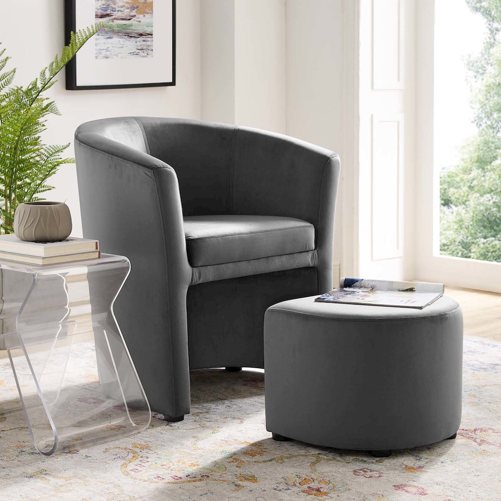 Divulge Performance Velvet Arm Chair and Ottoman Set